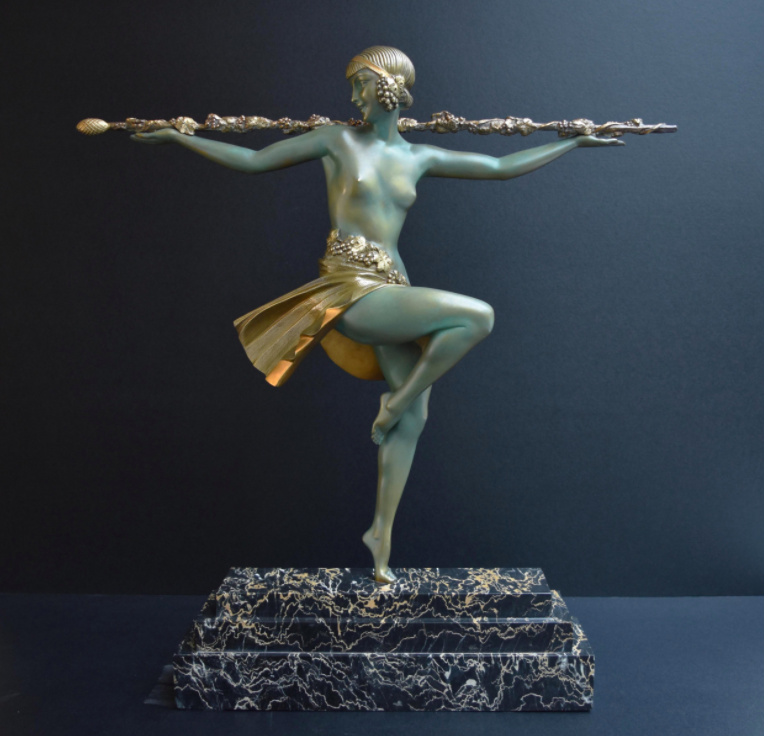 Sculpture Art Déco 'Danseuse au Thyrse' par Pierre le Faguays
