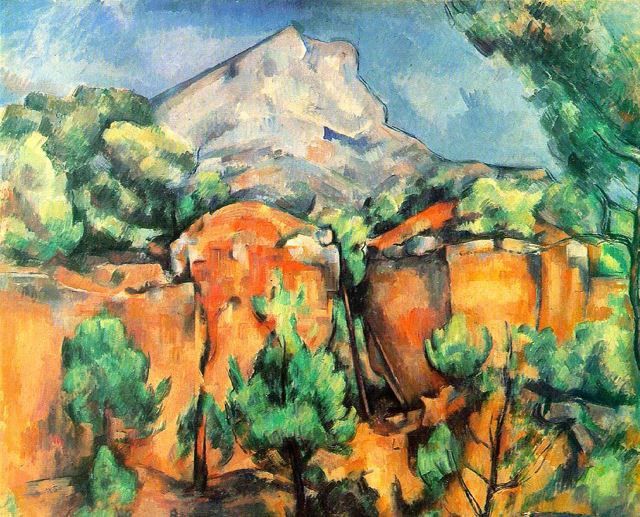 2. Exemple des débuts de l'art moderne : Paul Cézanne, La montagne Sainte-Victoire vue de la carrière de Bibemus, 1897, huile sur toile, Baltimore Museum of Art, Baltimore.