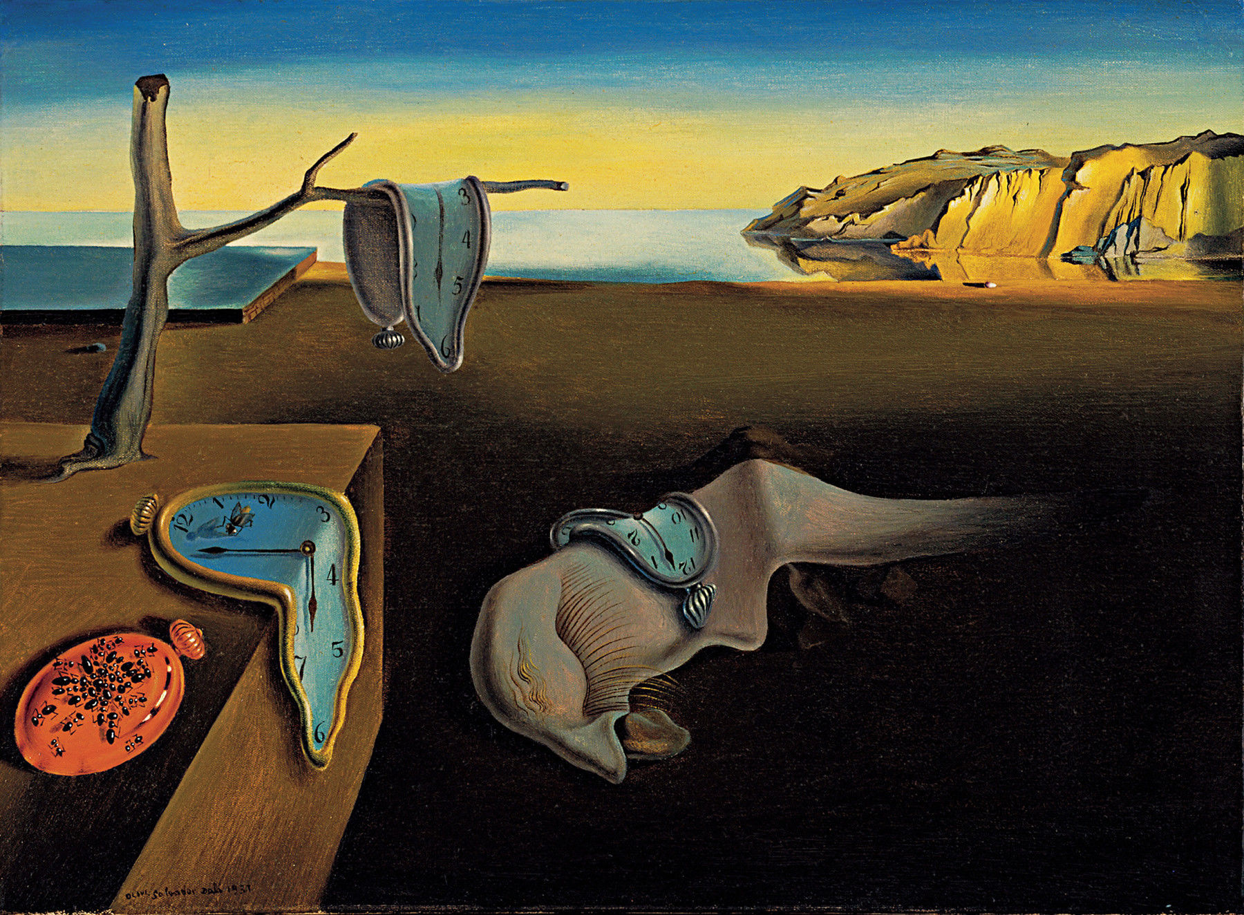 Surréalisme; Salvador Dali, La Persévérance de la mémoire, 1931 avec les « montres fondantes » typiques