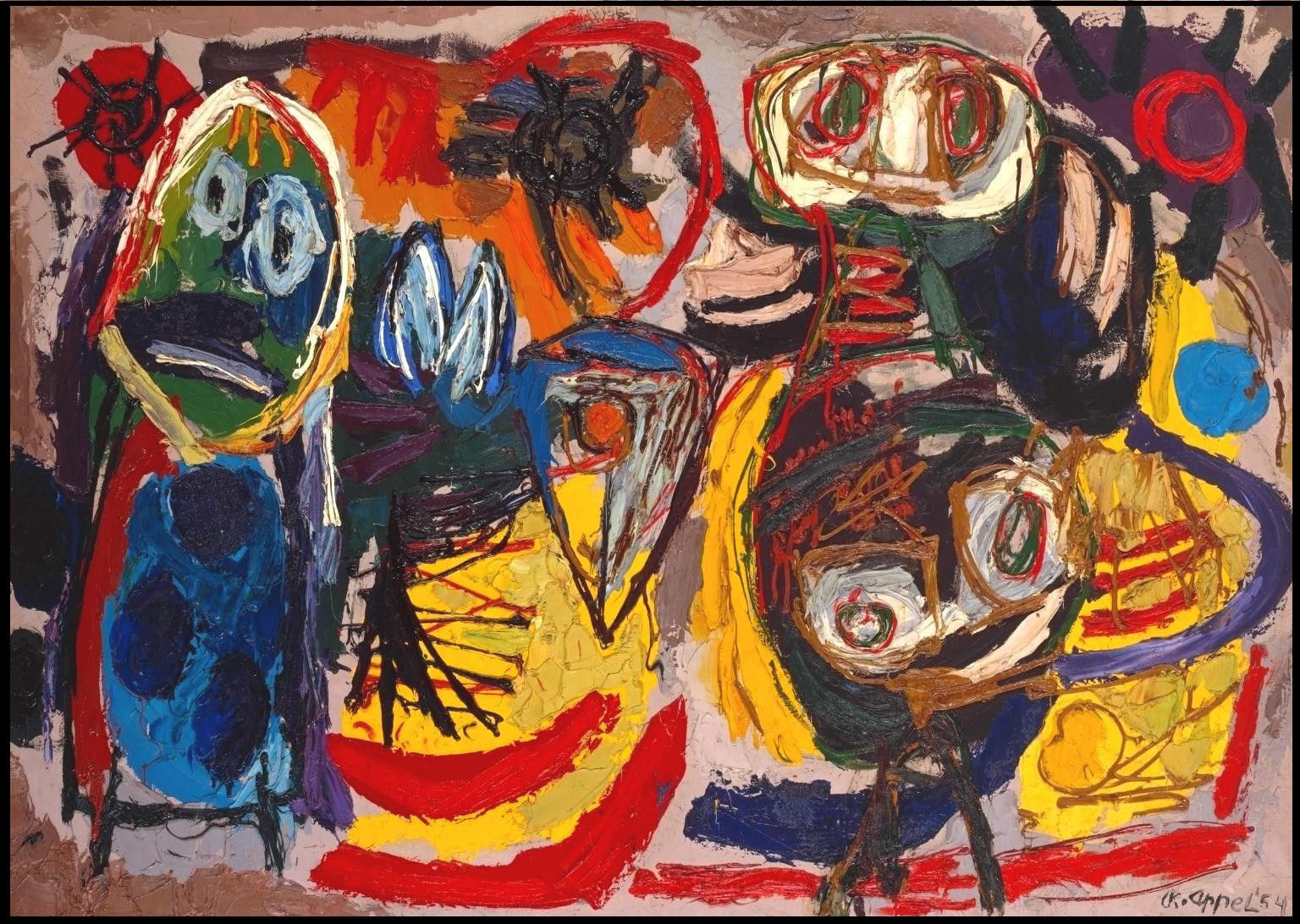 Cobra kunst:  'People, Birds and Sun 1954 Karel Appel' 