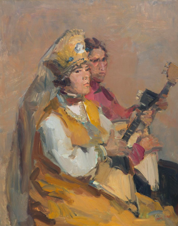 Pintura del impresionista holandés Isaac Israels, The Balalaikaka Players, 1890-1910, disponible a través de Gallerease