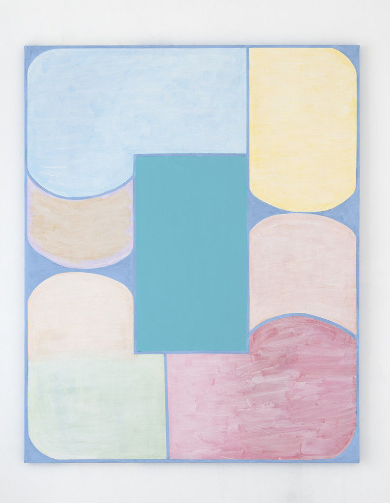 Een modern, abstract geometrisch schilderij kopen? Zie ook dit schilderij 'Neuordnung' van Cigdem Aky uit 2020 (150x120x3cm)