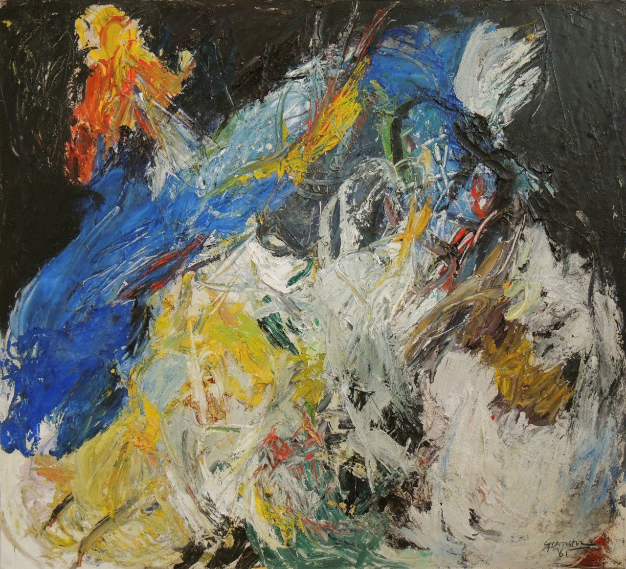 Abstract oil painting, La Nuit, Ger Lataster, 1961.