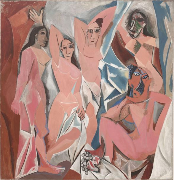 3. Exemple d'art moderne : Pablo Picasso, Les Demoiselles d'Avignon, 1907, huile sur toile, Museum of Modern Art, New York.