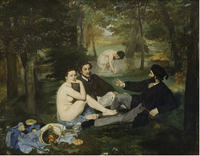 1. Exemple des débuts de l'art moderne : Éduard Manet, Le Déjeuner sur l'herbe, 1863, huile sur toile, Musée d'Orsay, Paris.