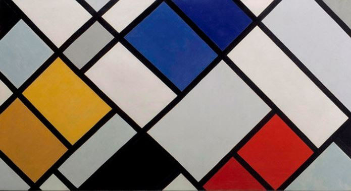 Counter-Composition in Dissoncance 16, by Theo van Doesburg, at the Hague Gemeentemuseum. 